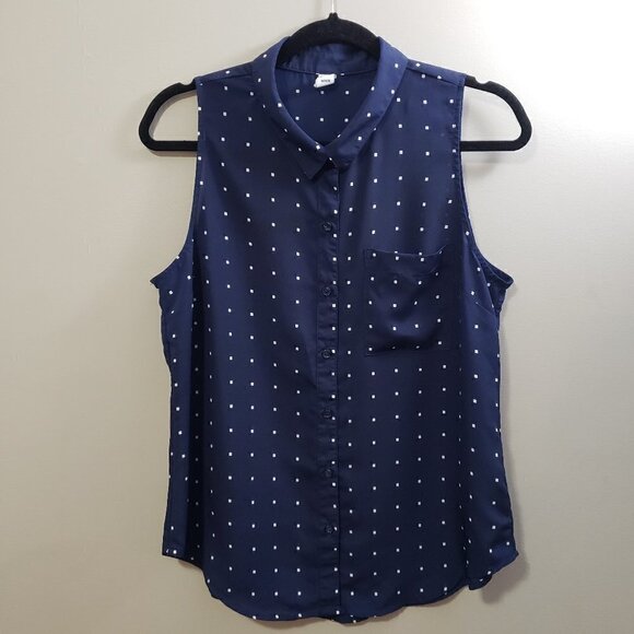 Old Navy * Sleeveless Blouse * Navy Dot Sz M - Picture 2 of 9